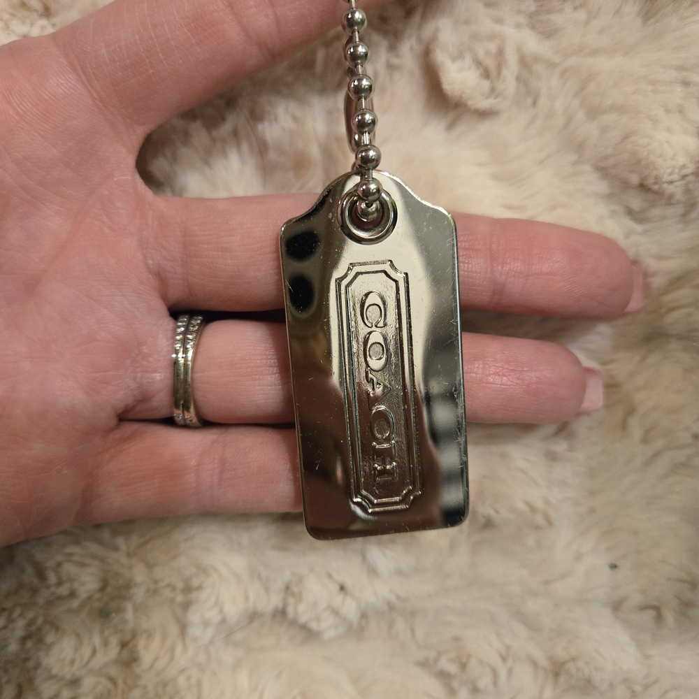 Coach Silver Tone Tag Charm Keychain